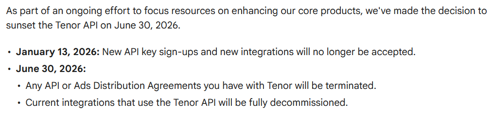 Tenor API Discontinuation